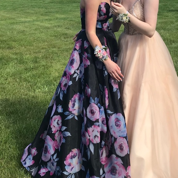 Strapless Floral Prom Dress - Picture 2 of 3